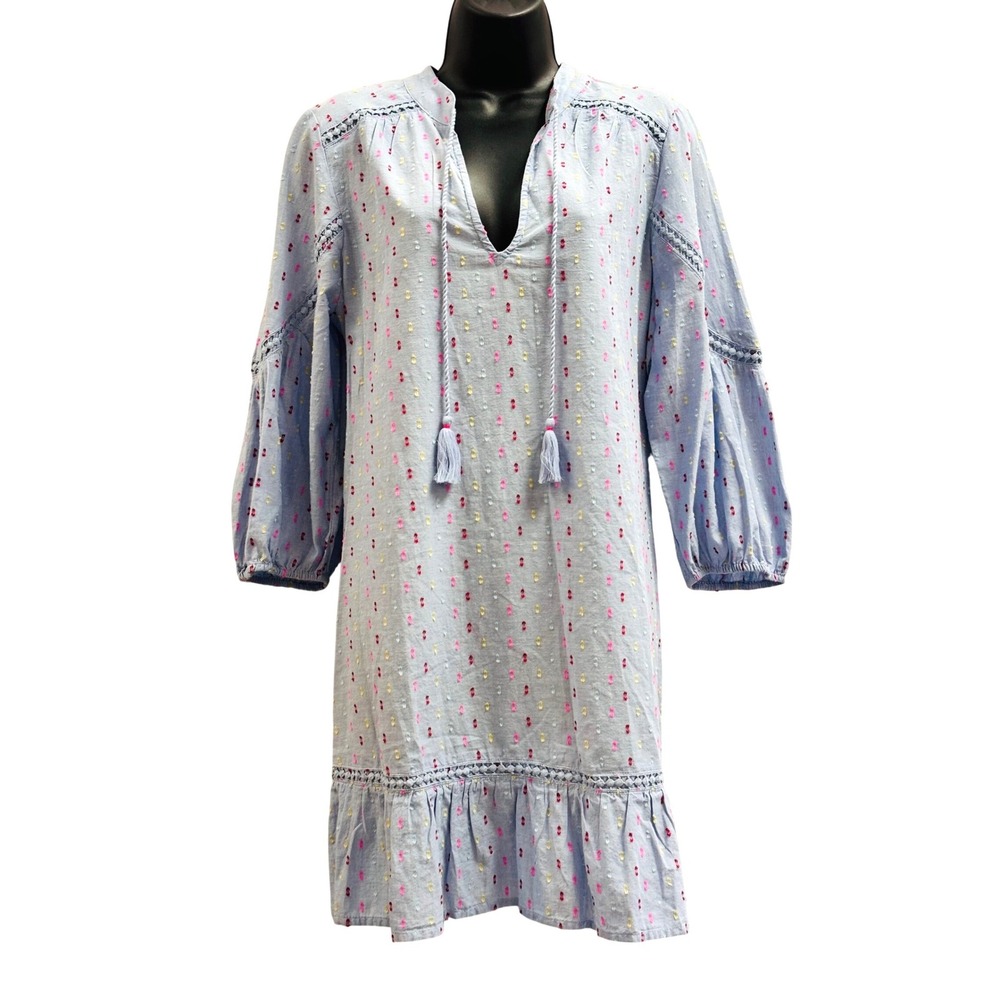 NWT Crown & Ivy Petite XL Blue Clip Dot Embroidered Tassel Shift Dress 72723SPD